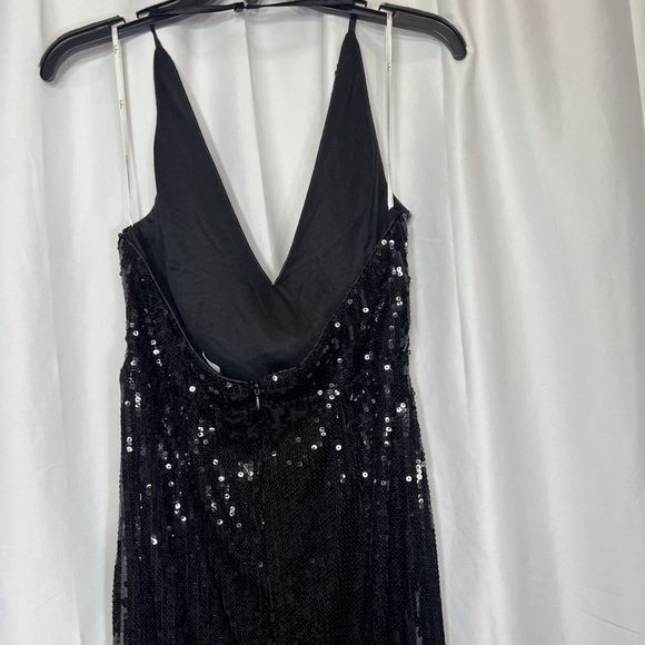 Lulus Women’s Pretty Sensational Black Sequin Rosette Halter Maxi Dress Slit L - Picture 7 of 16